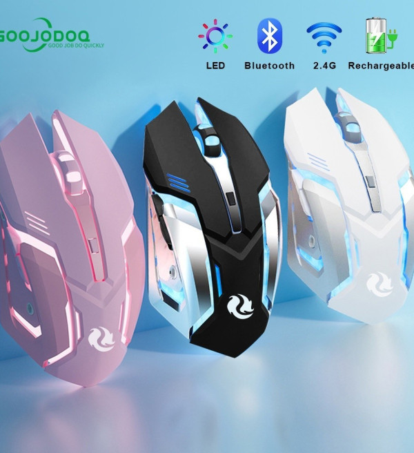 GOOJODOQ Gaming Mouse Rechargeable Wireless Mouse - 2.4Ghz 1600 DPI dengan LED Otomatis